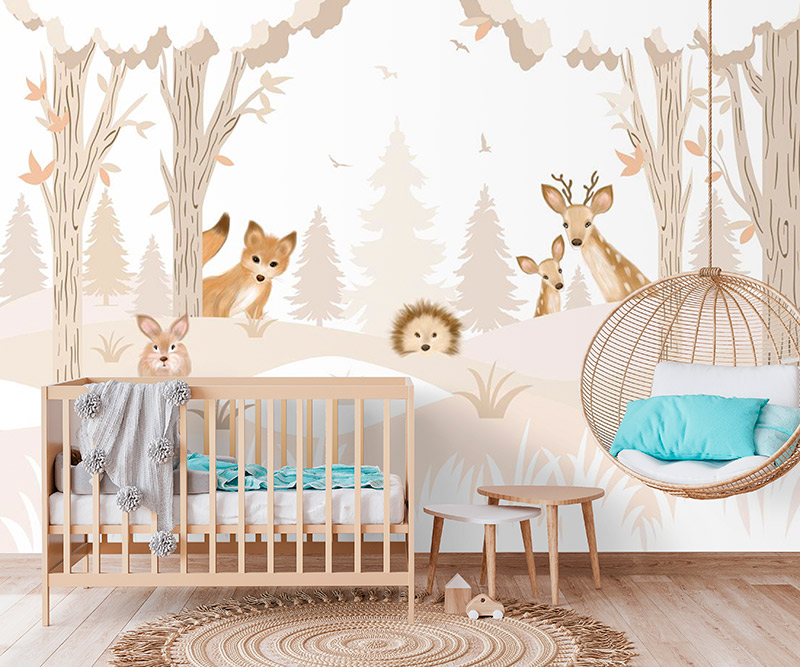 Mural infantil papel pintado bosque animales